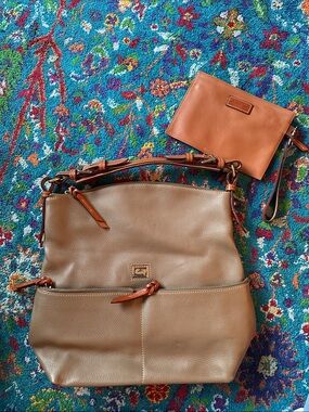 Dooney & Bourke Brown Leather Shoulder Bag with Tan Wristlet